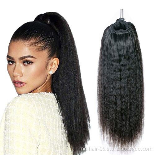 Wholesale Ponytail Human Hair Extensions With Clip In Drawstring Ponytail Straight Remy Brazilian Pony Tail For Black  Women